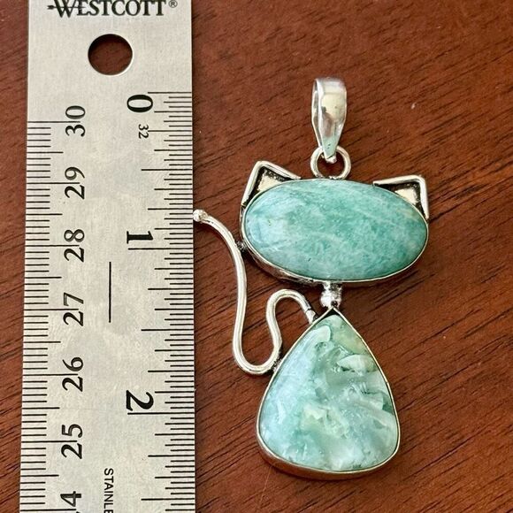 Larimar Amazonite Gemstone Cat Necklace Pendant Womens Casual Boho Jewelry New - Picture 5 of 5